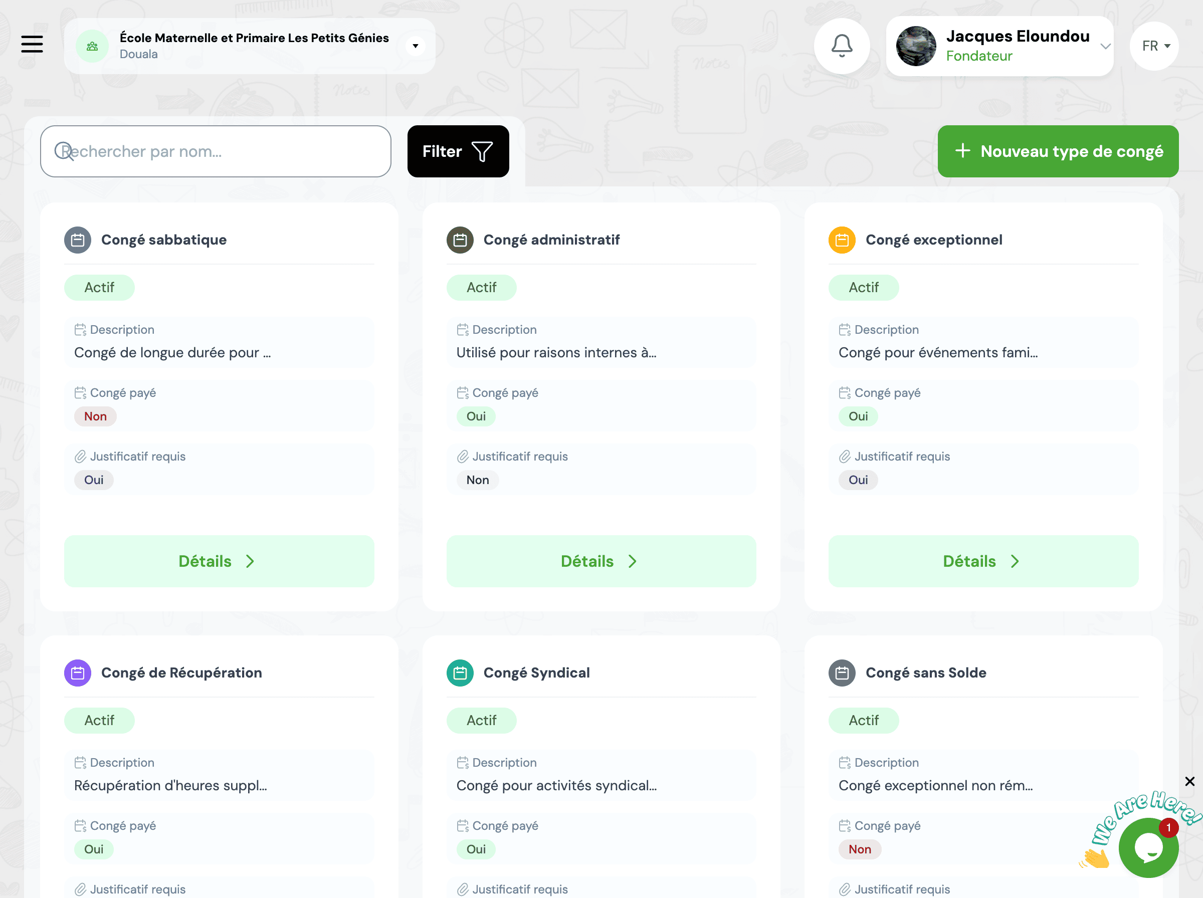 Interface de gestion des types de congés