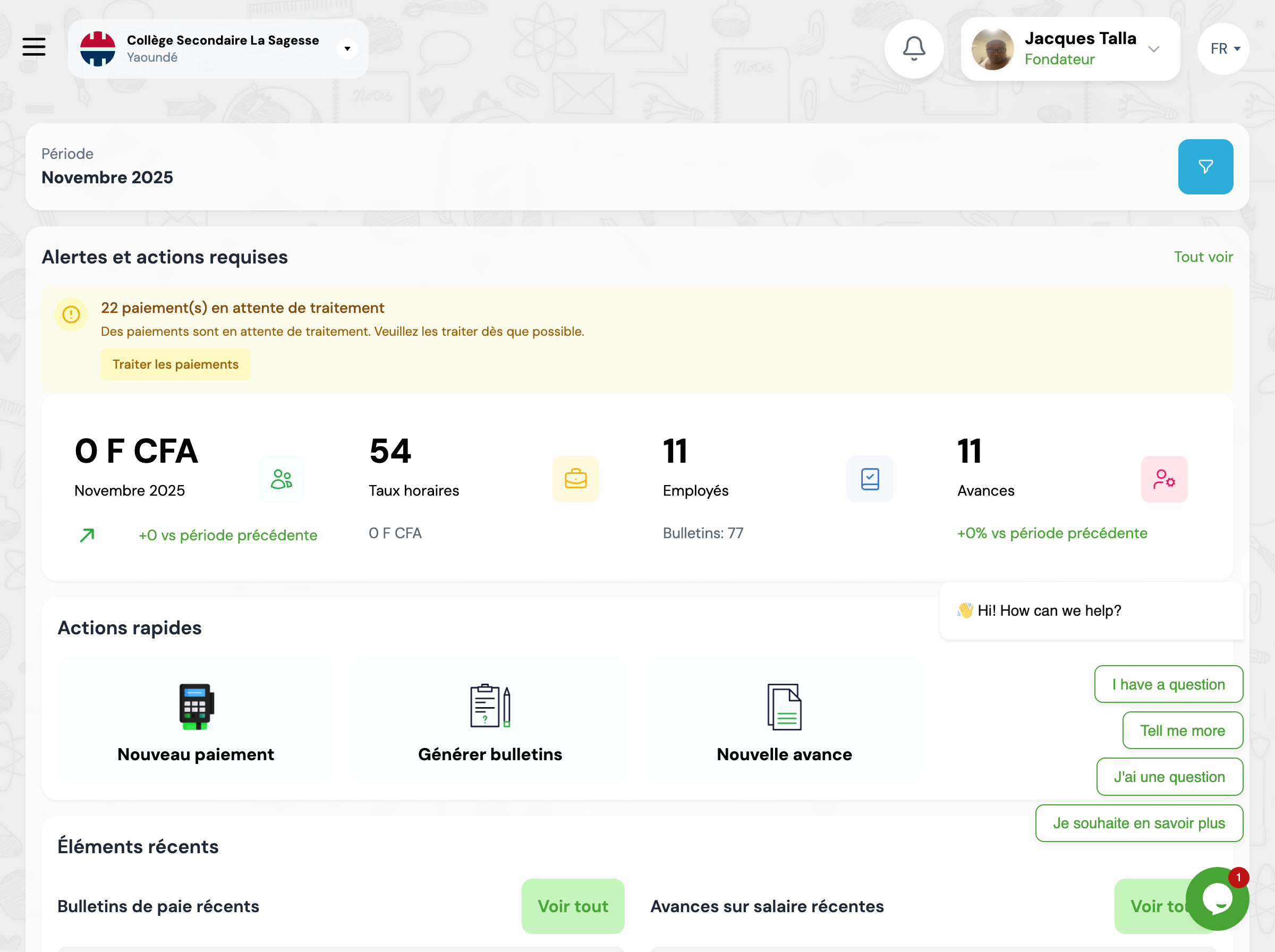 Tableau de bord de la Paie