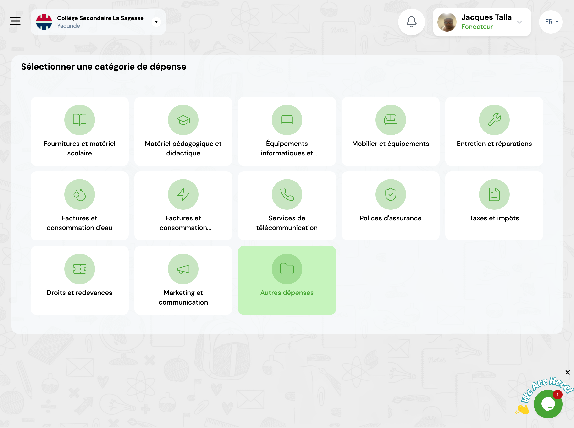 Sélection de la catégorie de dépense
