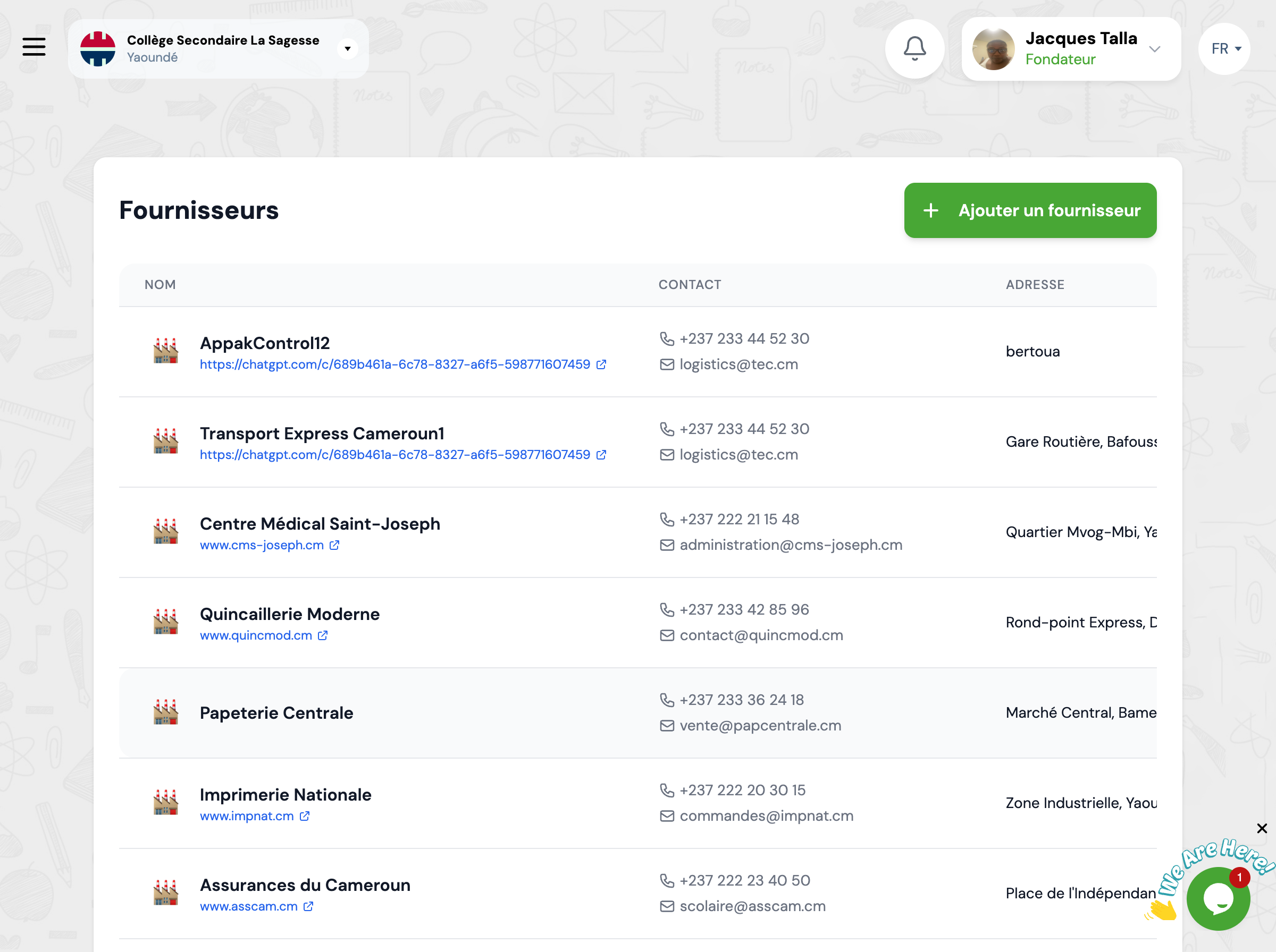 Gestion des fournisseurs