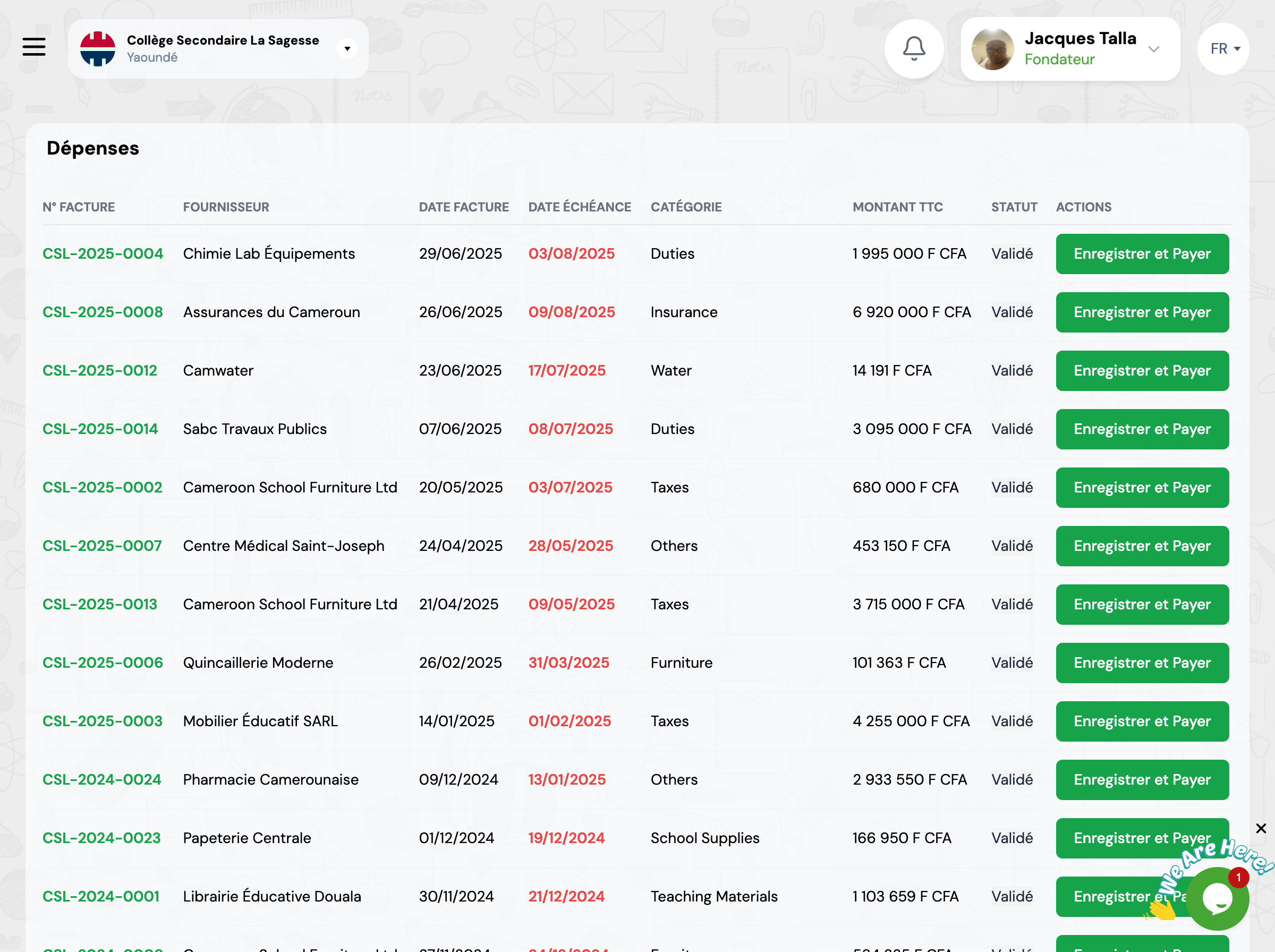 Paiements à effectuer