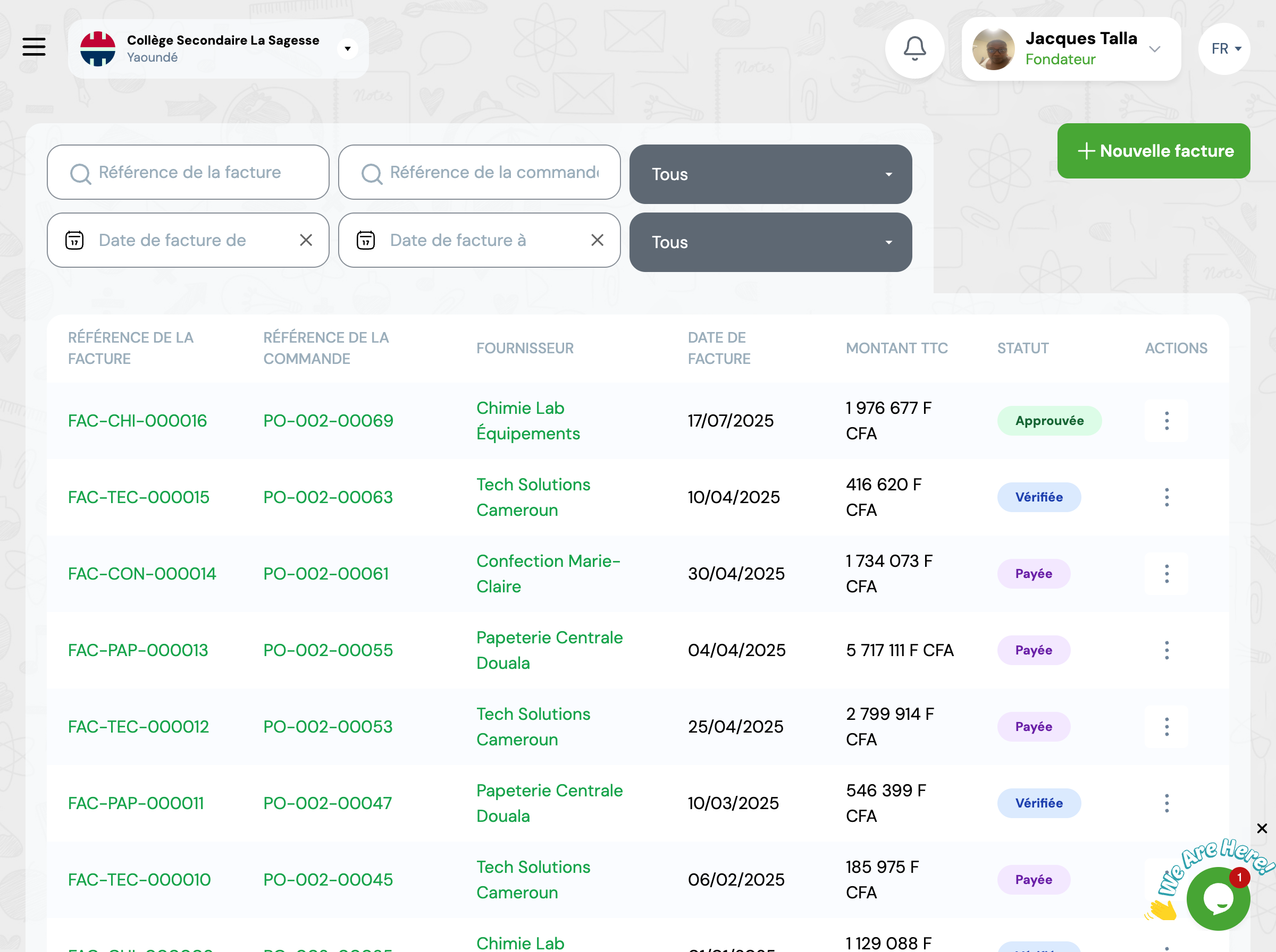 📸 Capture d'écran : Liste des factures