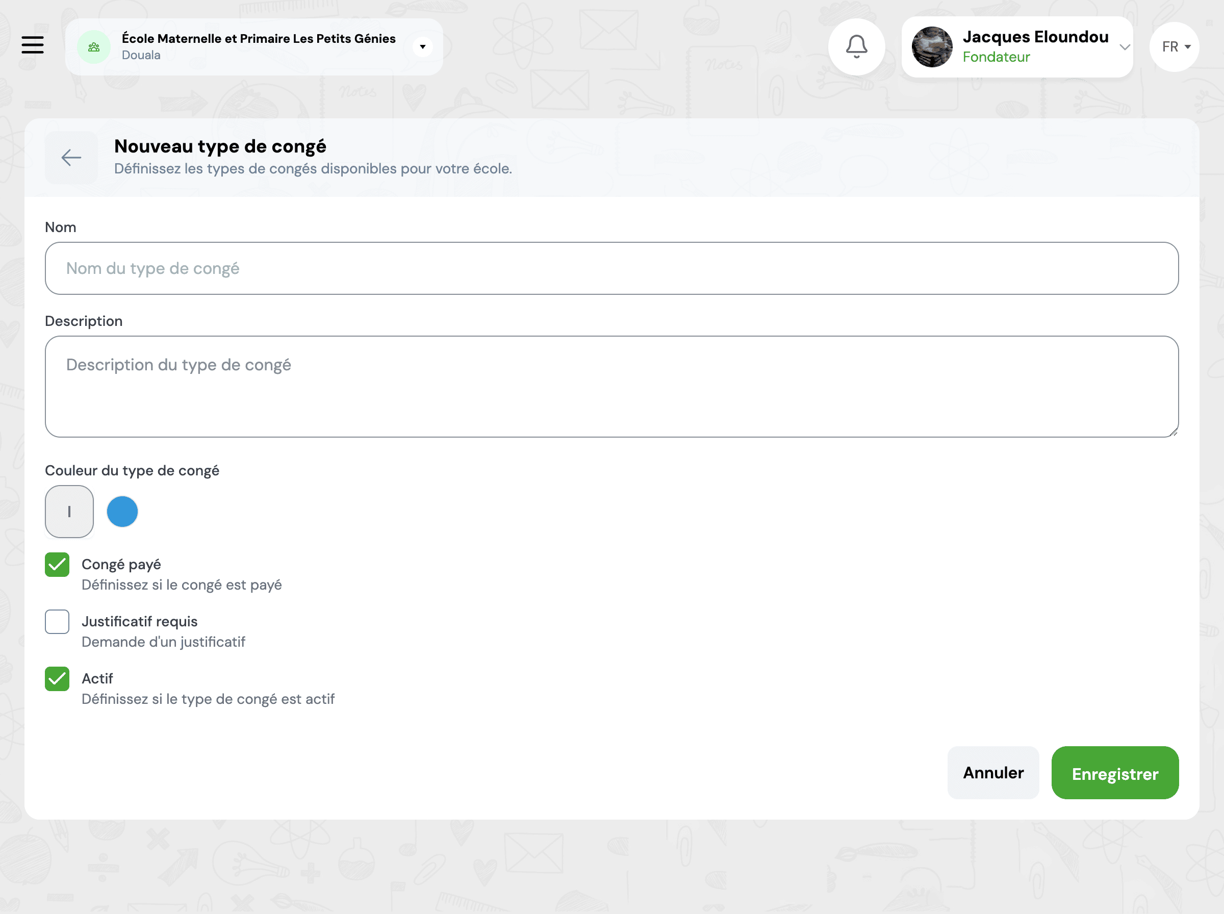 Formulaire de création d'un type de congé