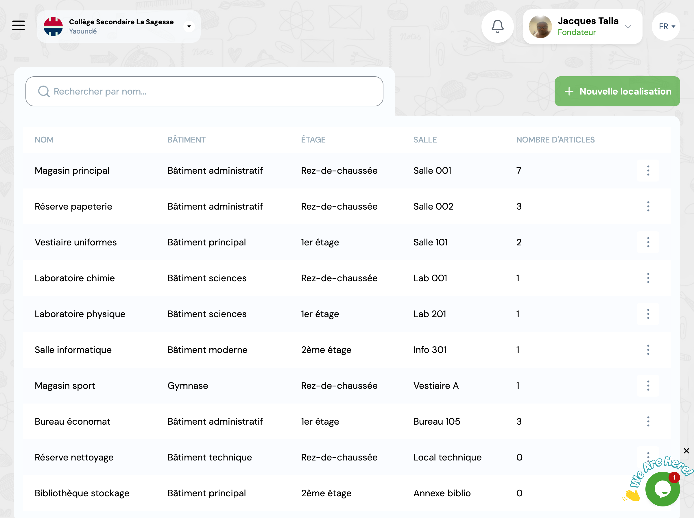 [CAPTURE D'ÉCRAN : Page de liste des emplacements]