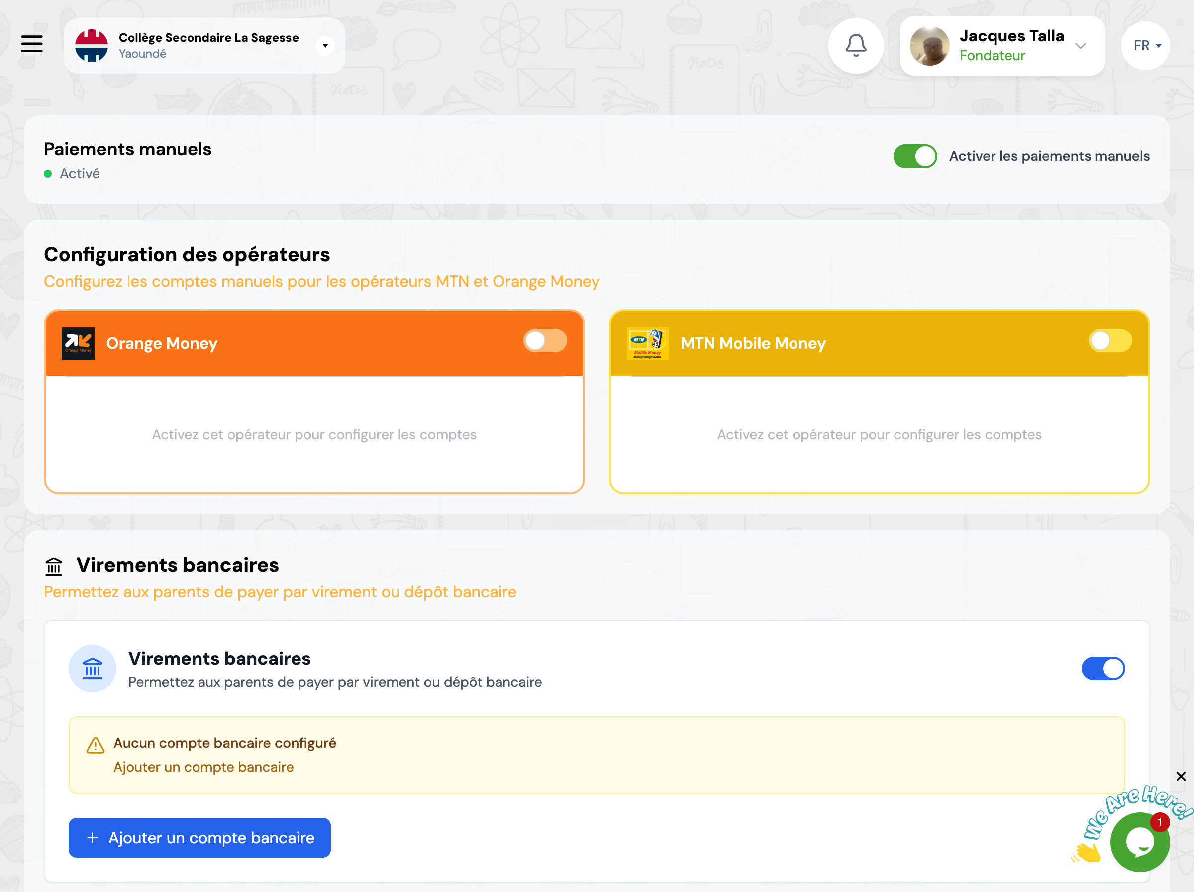 Configuration des paiements manuels