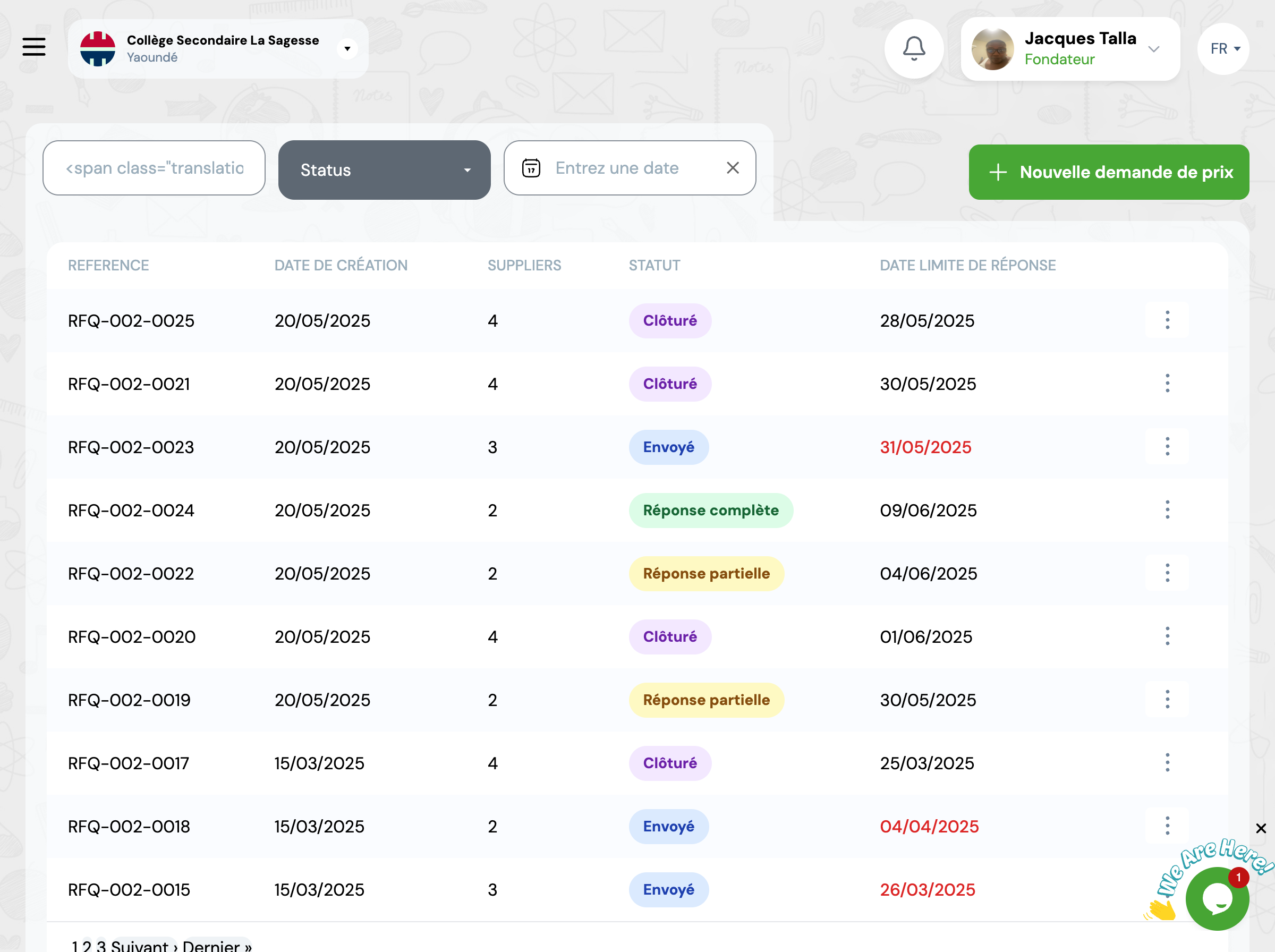 Capture d'écran : Formulaire de création de demande