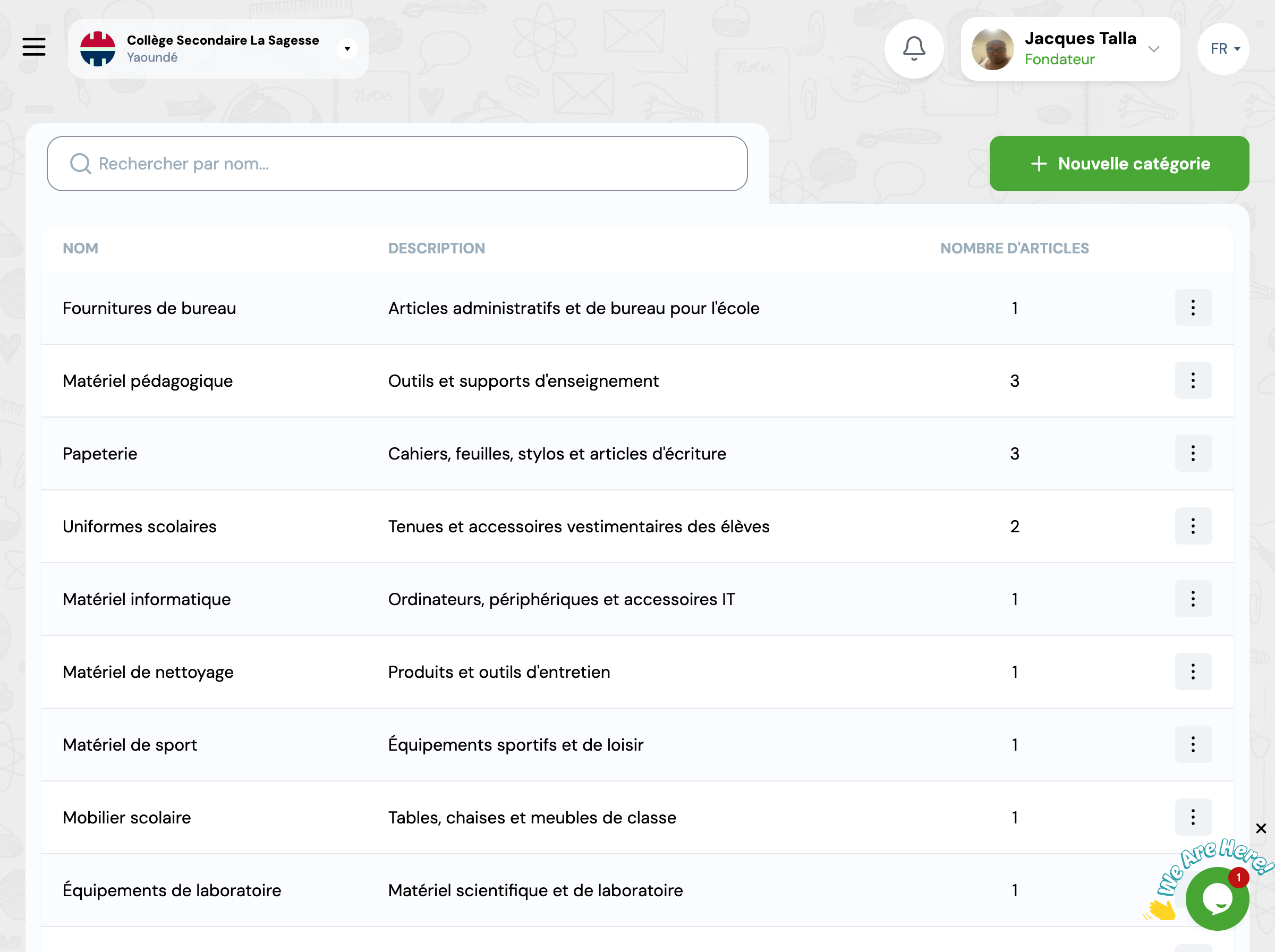 [CAPTURE D'ÉCRAN : Page de liste des catégories avec bouton 'Nouvelle catégorie']