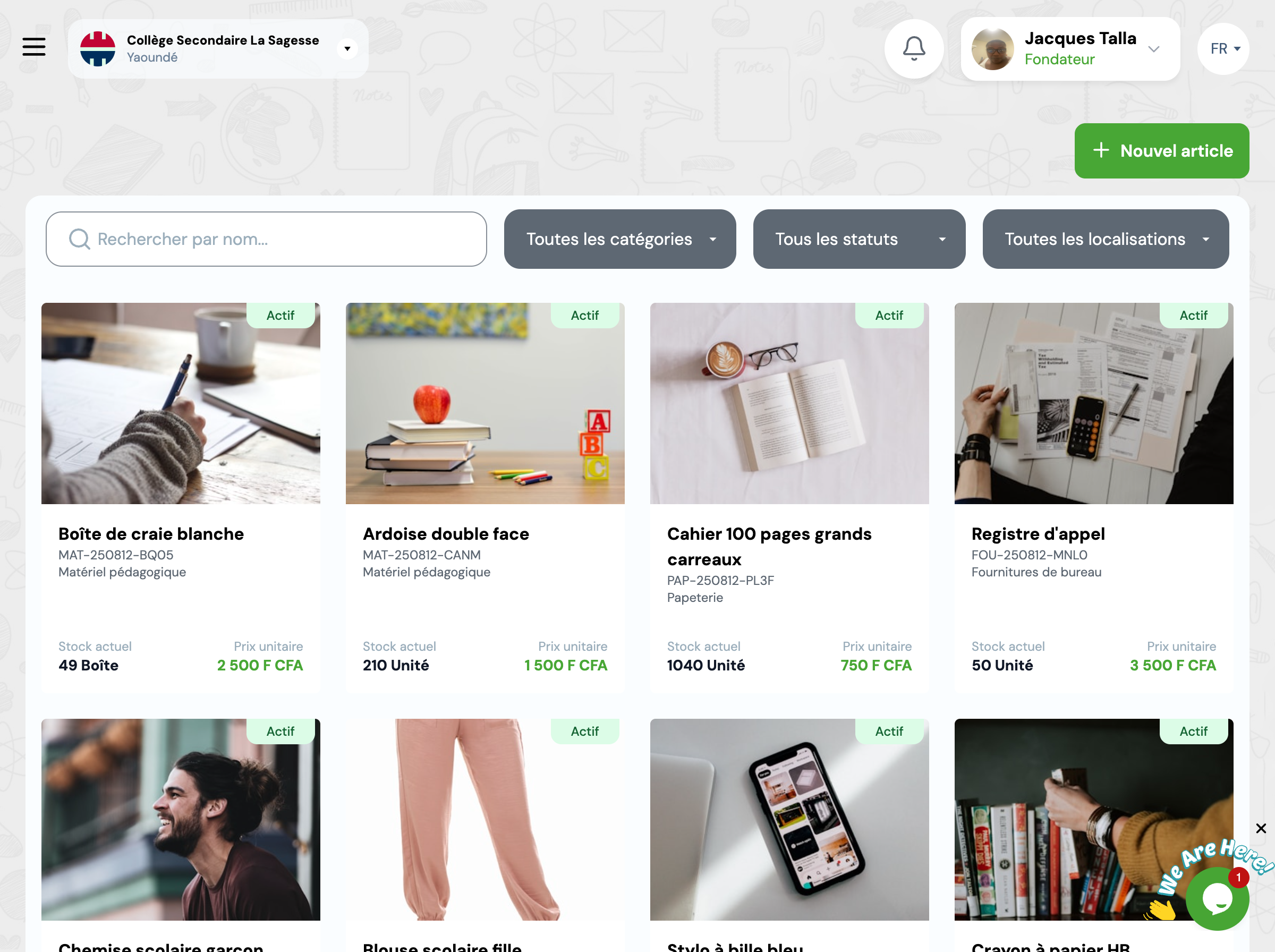 [CAPTURE D'ÉCRAN : Liste des articles avec détails de stock]